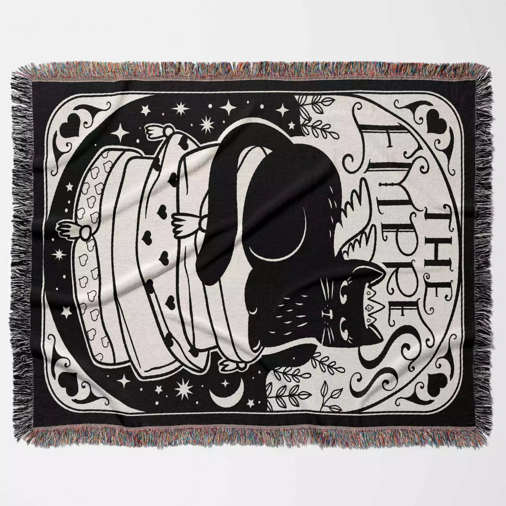 Black Cat Tarot Card The Empress Black and White Woven Throw Blanket and Tapestry - DesignerOllie.com