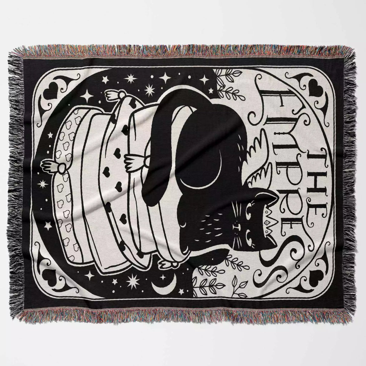 Black Cat Tarot Card The Empress Black and White Woven Throw Blanket and Tapestry - DesignerOllie.com