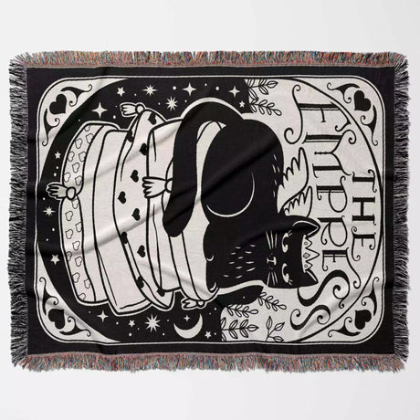 Black Cat Tarot Card The Empress Black and White Woven Throw Blanket and Tapestry - DesignerOllie.com