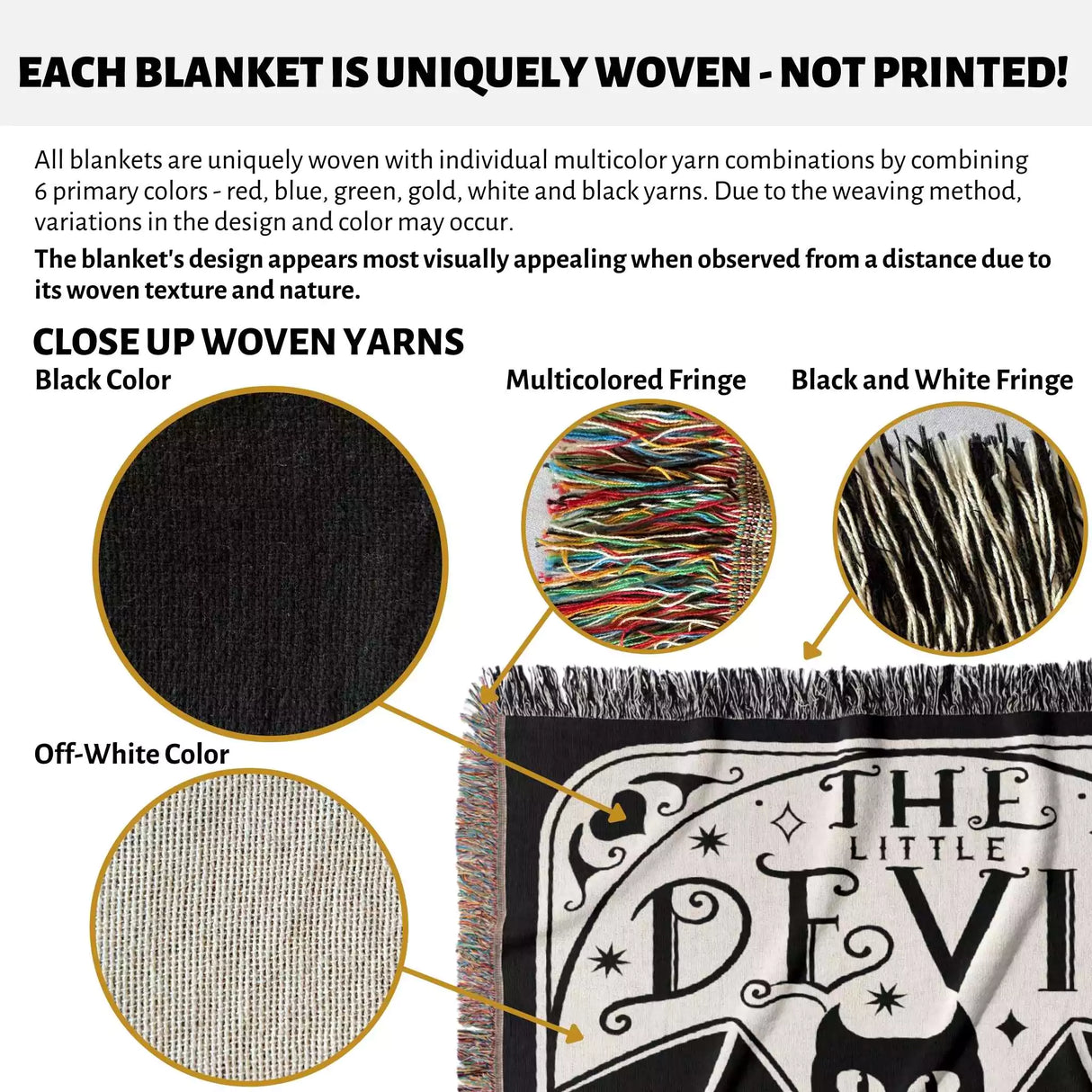 Black Cat Tarot Card The Little Devil Black and White Woven Throw Blanket and Tapestry - DesignerOllie.com