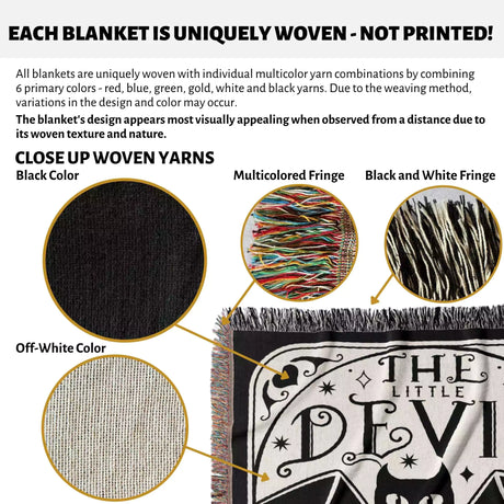 Black Cat Tarot Card The Little Devil Black and White Woven Throw Blanket and Tapestry - DesignerOllie.com