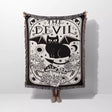 Black Cat Tarot Card The Little Devil Black and White Woven Throw Blanket and Tapestry - DesignerOllie.com