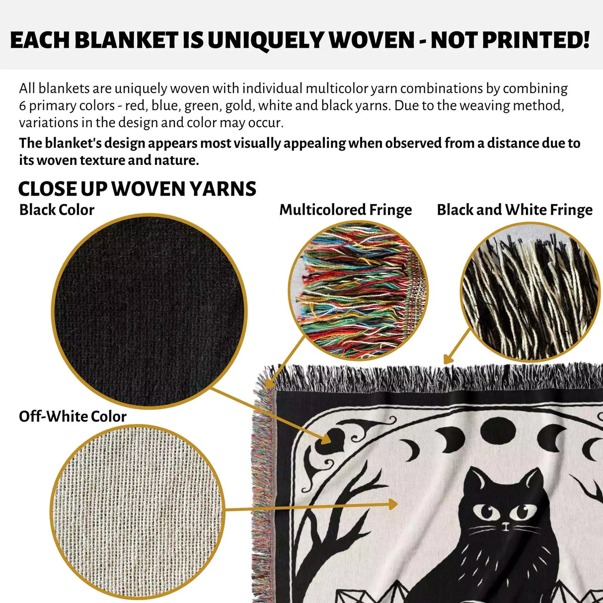 Black Cat Tarot Card The Moon Monochrome Woven Throw Blanket and Tapestry - DesignerOllie.com
