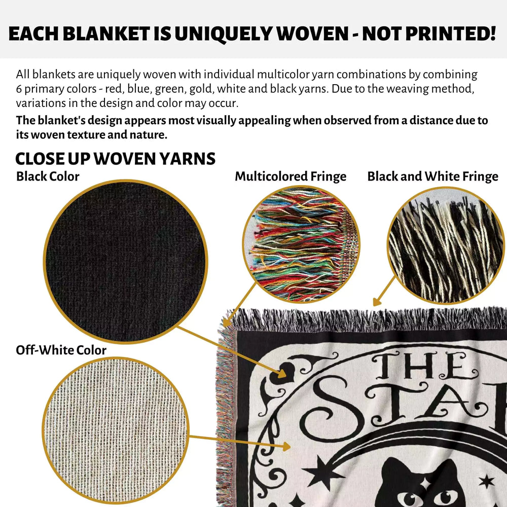 Black Cat Tarot Card The Star Black and White Woven Throw Blanket and Tapestry - DesignerOllie.com