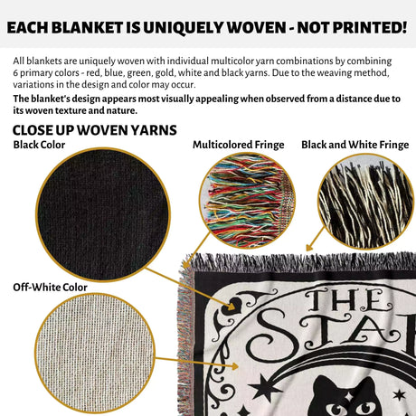 Black Cat Tarot Card The Star Black and White Woven Throw Blanket and Tapestry - DesignerOllie.com
