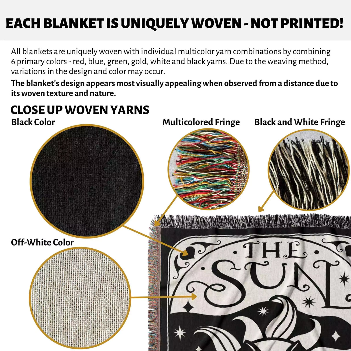 Black Cat Tarot Card The Sun Black and White Woven Throw Blanket and Tapestry - DesignerOllie.com