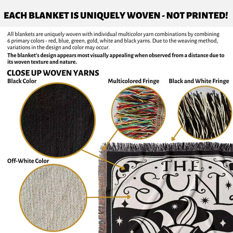 Black Cat Tarot Card The Sun Black and White Woven Throw Blanket and Tapestry - DesignerOllie.com