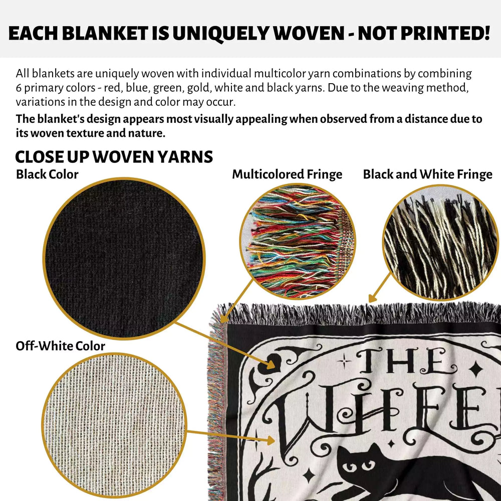 Black Cat Tarot Card The Wheel Black and White Woven Throw Blanket and Tapestry - DesignerOllie.com