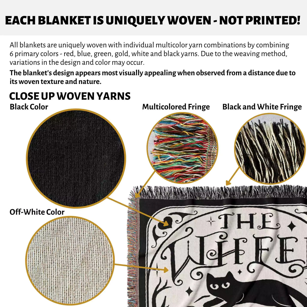 Black Cat Tarot Card The Wheel Black and White Woven Throw Blanket and Tapestry - DesignerOllie.com