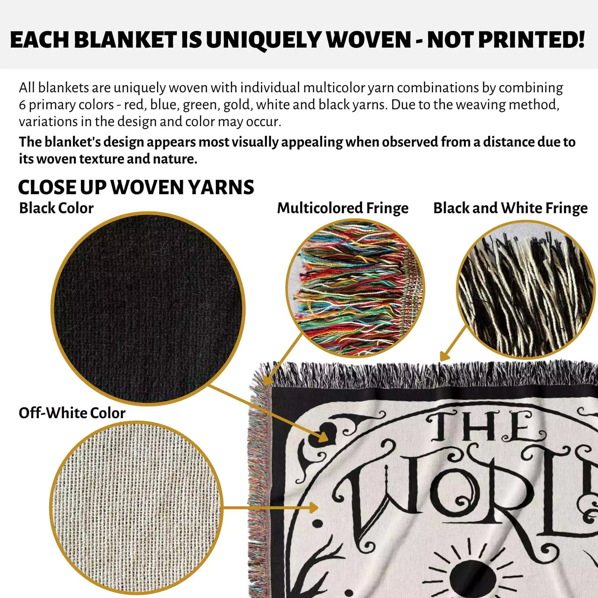 Black Cat Tarot Card The World Black and White Woven Throw Blanket and Tapestry - DesignerOllie.com