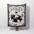 Black Cat Tarot Card The World Black and White Woven Throw Blanket and Tapestry - DesignerOllie.com