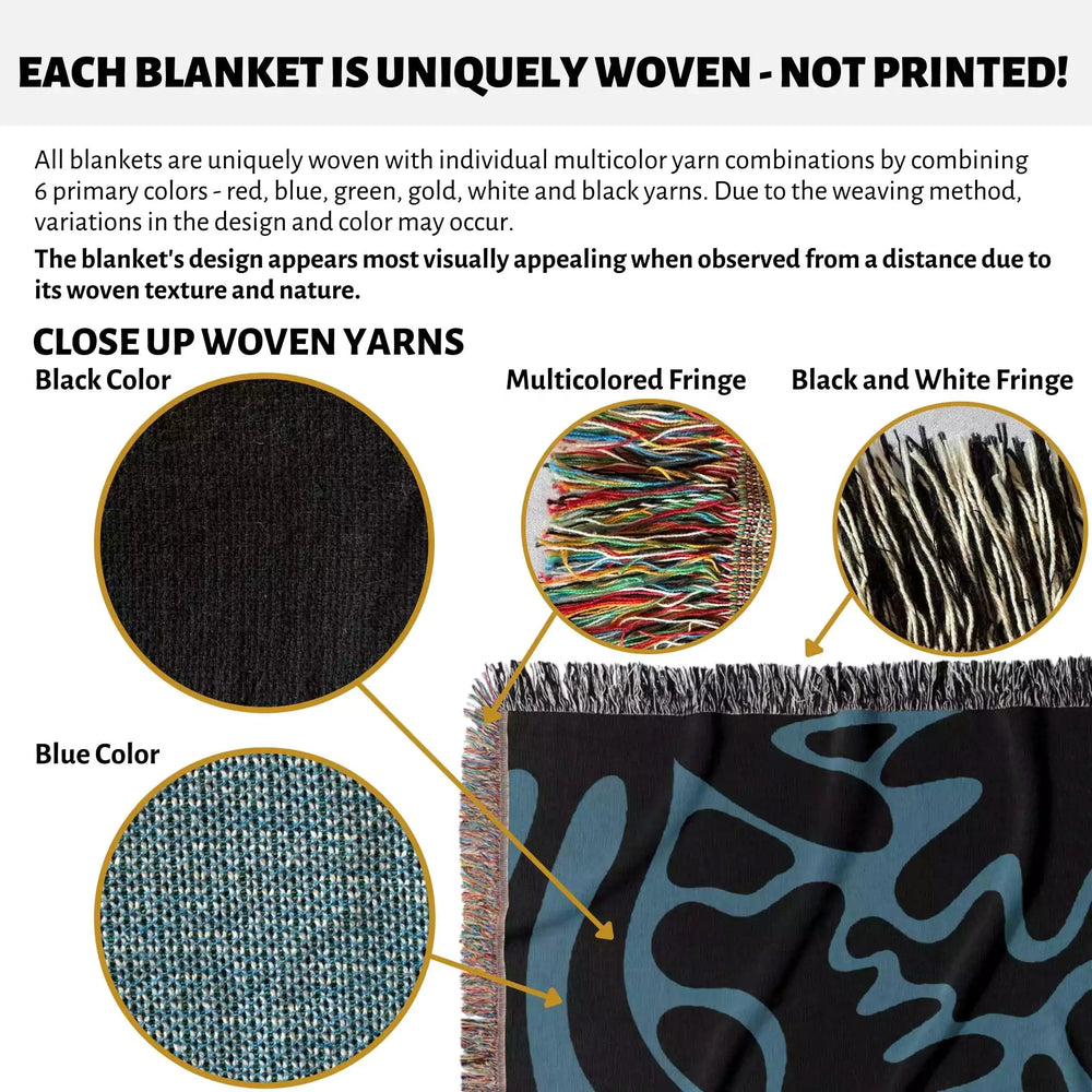 Black and Blue Coral Matisse Woven Throw Blanket - DesignerOllie.com