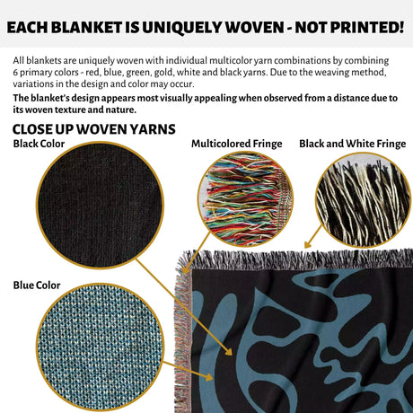 Black and Blue Coral Matisse Woven Throw Blanket - DesignerOllie.com