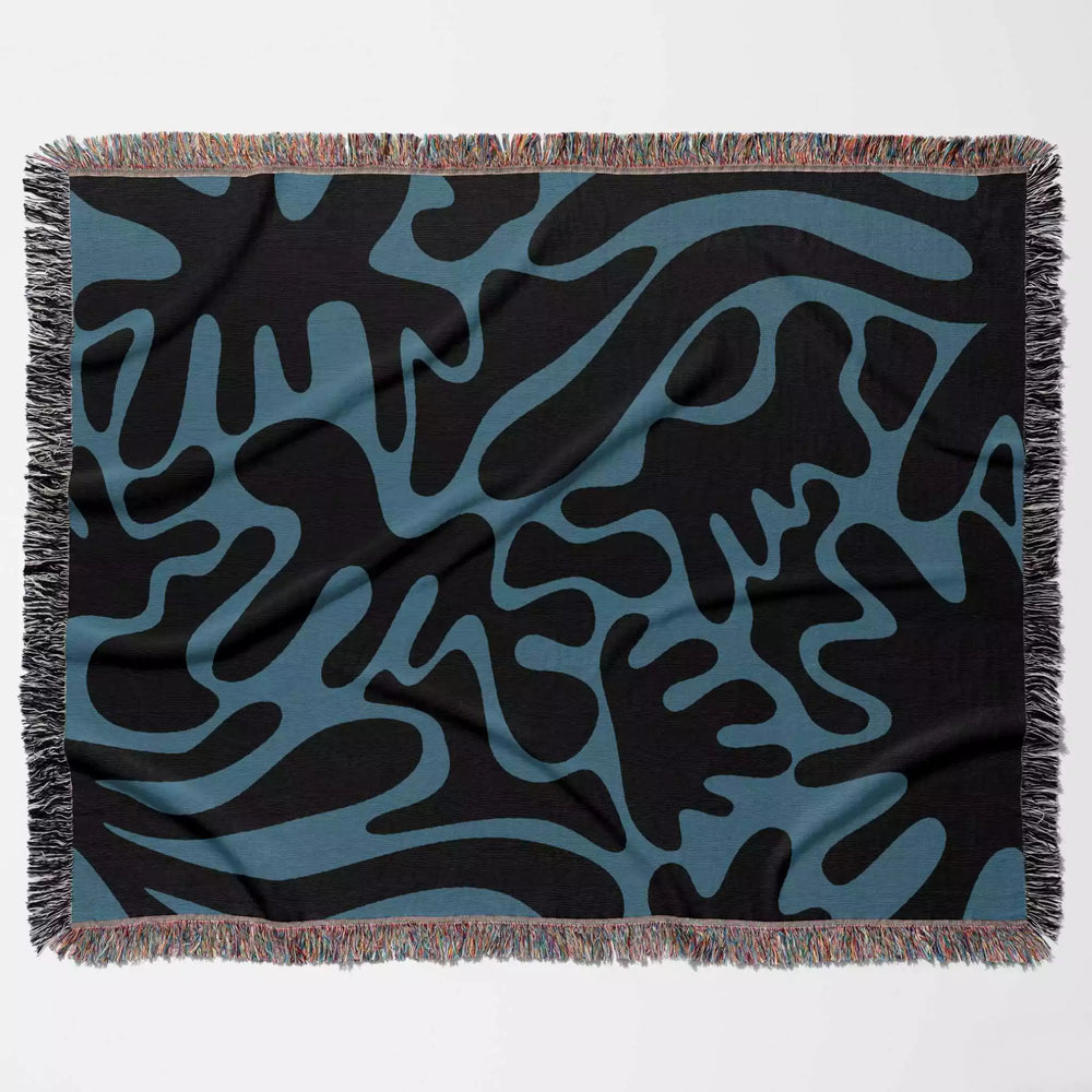 Black and Blue Coral Matisse Woven Throw Blanket - DesignerOllie.com