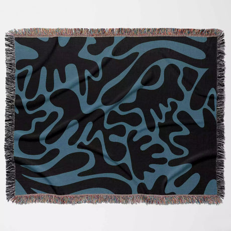Black and Blue Coral Matisse Woven Throw Blanket - DesignerOllie.com