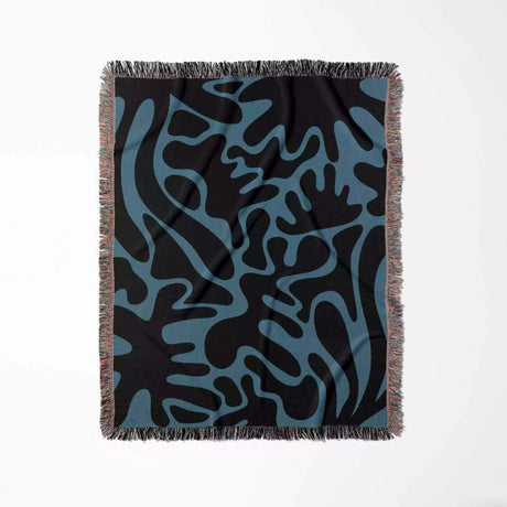 Black and Blue Coral Matisse Woven Throw Blanket - DesignerOllie.com