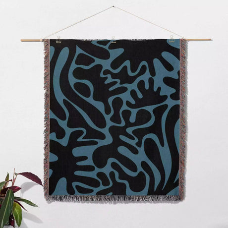 Black and Blue Coral Matisse Woven Throw Blanket - DesignerOllie.com