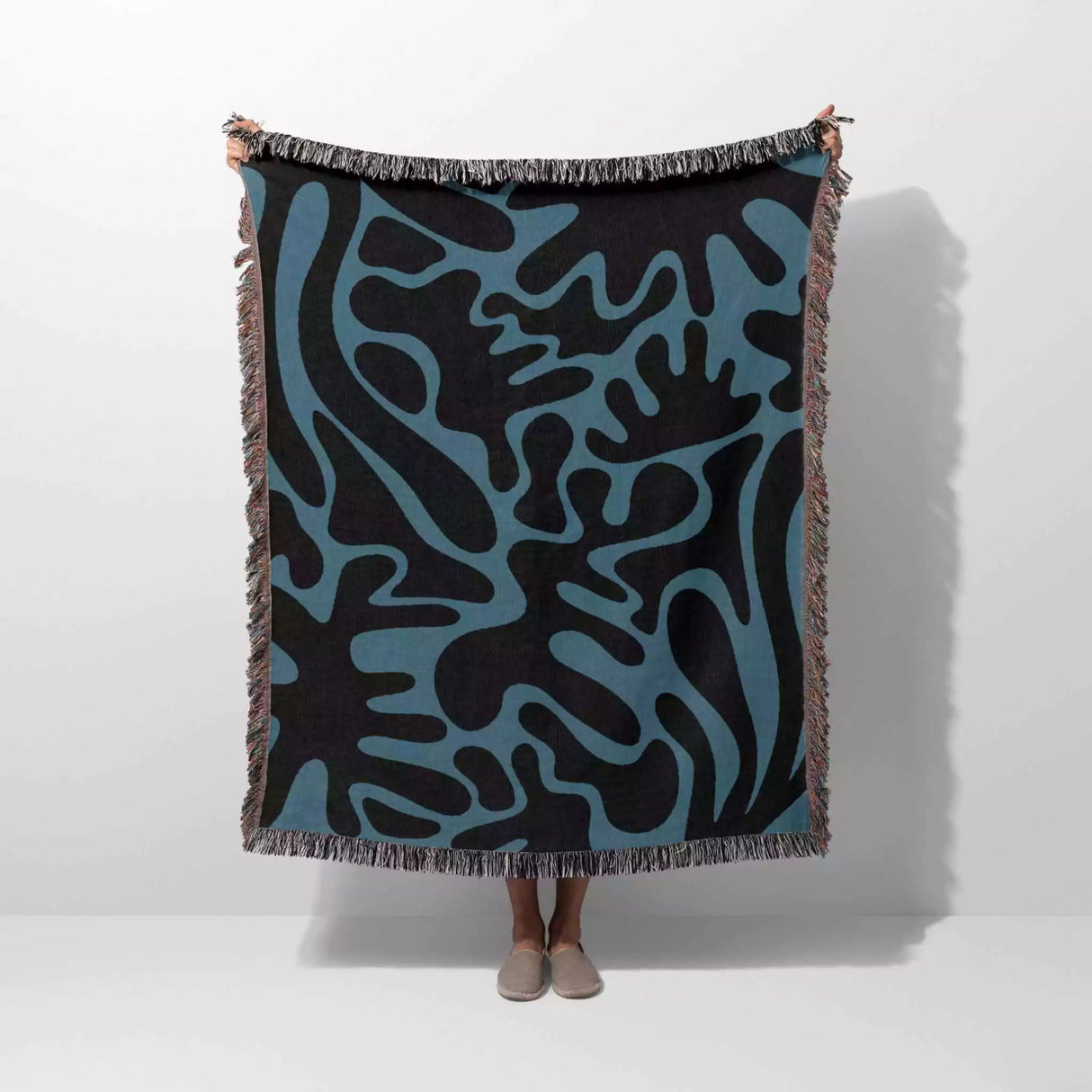Black and Blue Coral Matisse Woven Throw Blanket - DesignerOllie.com