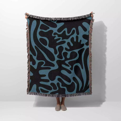 Black and Blue Coral Matisse Woven Throw Blanket - DesignerOllie.com