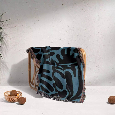 Black and Blue Coral Matisse Woven Throw Blanket - DesignerOllie.com