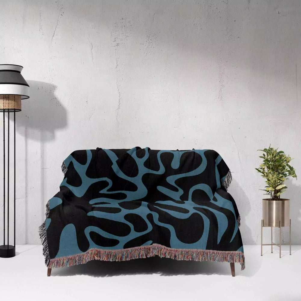 Black and Blue Coral Matisse Woven Throw Blanket - DesignerOllie.com