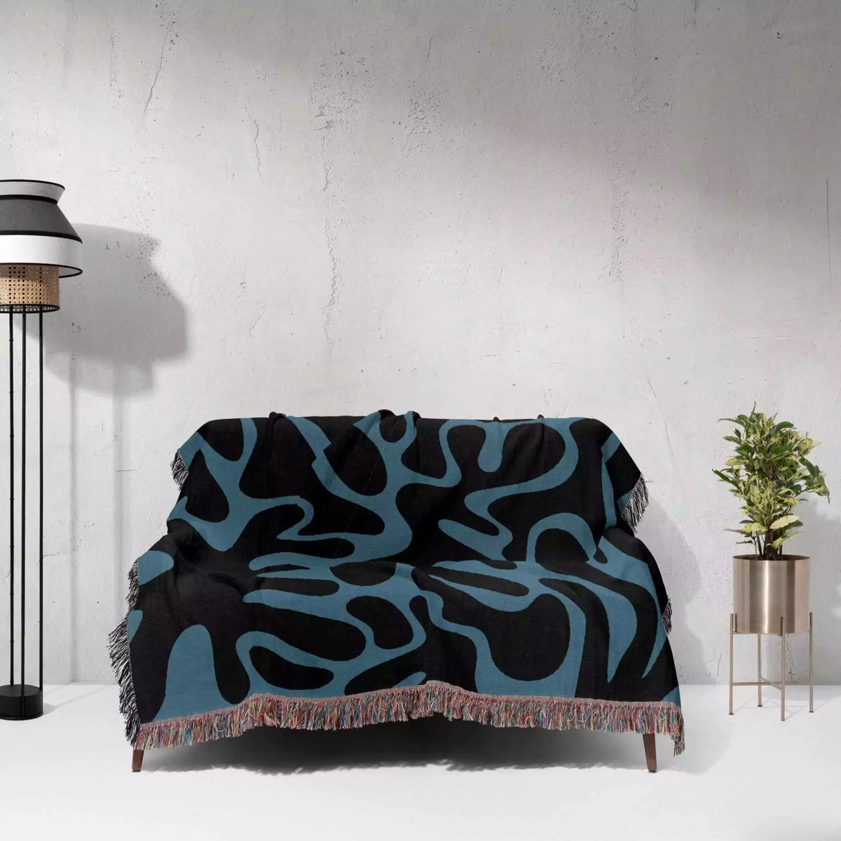 Black and Blue Coral Matisse Woven Throw Blanket - DesignerOllie.com