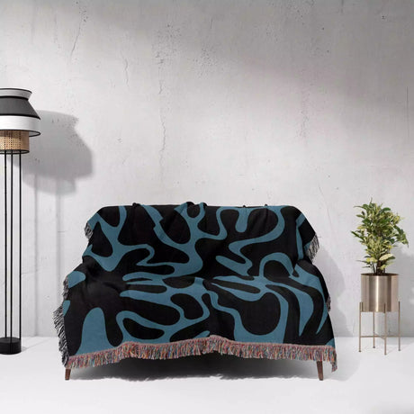 Black and Blue Coral Matisse Woven Throw Blanket - DesignerOllie.com