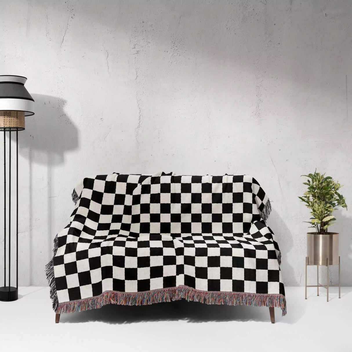Black and White Checker Woven Throw Blanket - DesignerOllie.com