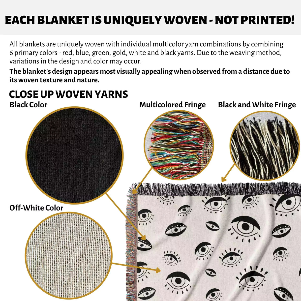 Black and White Evil Eye Eclectic Woven Throw Blanket - DesignerOllie.com