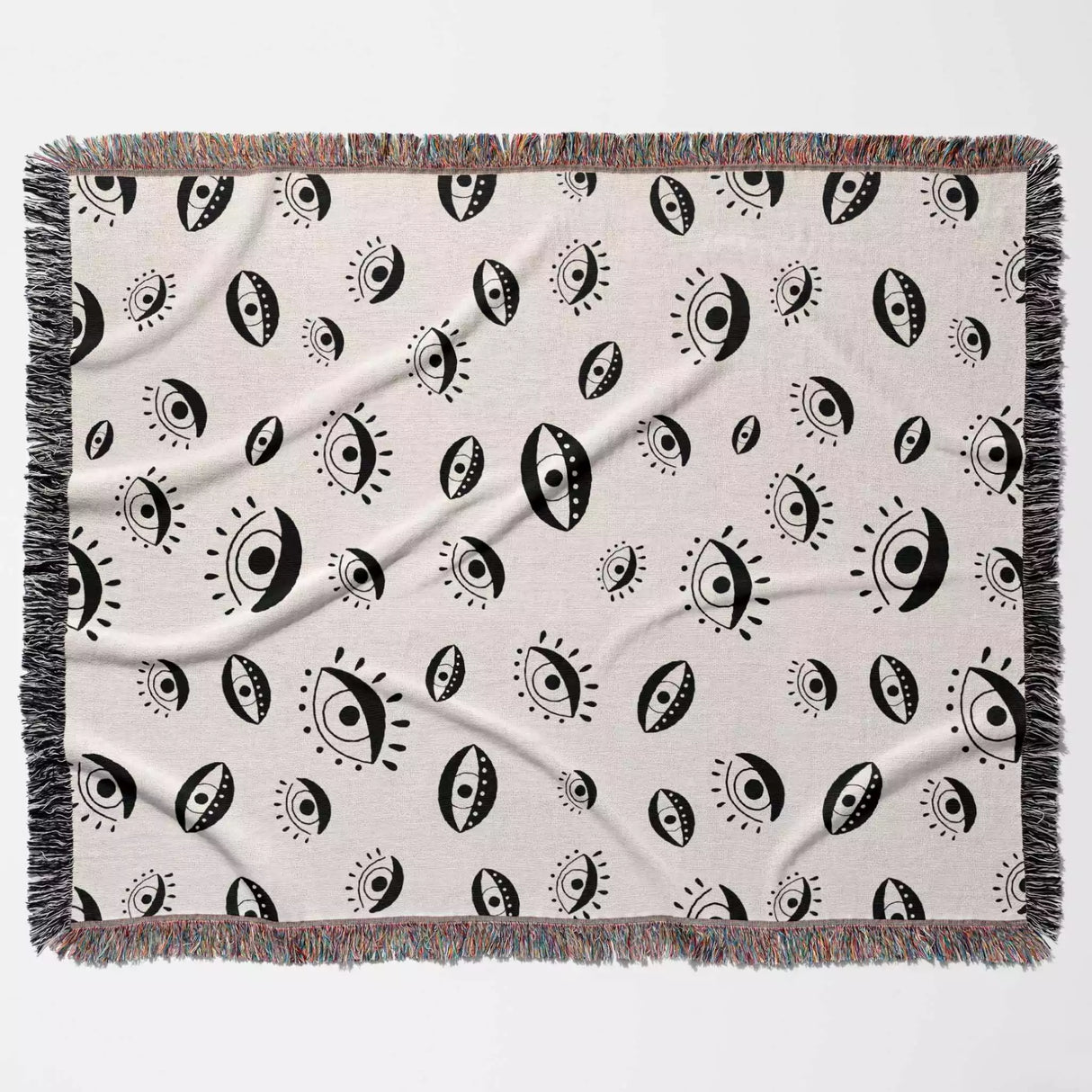 Black and White Evil Eye Eclectic Woven Throw Blanket - DesignerOllie.com