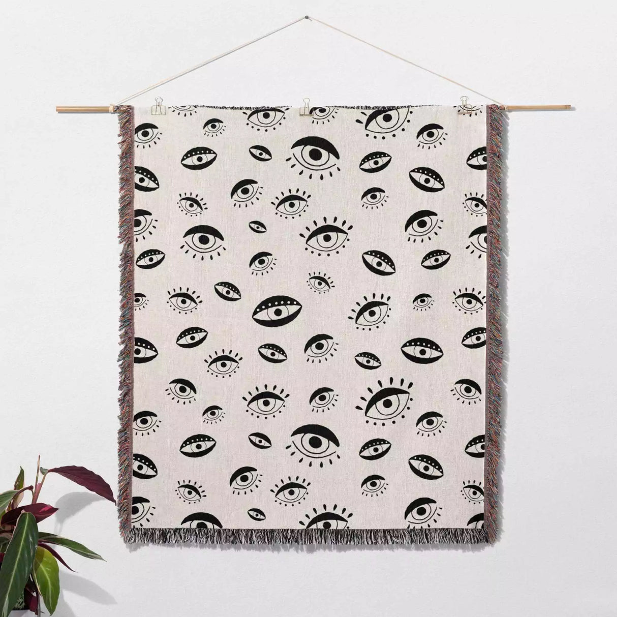 Black and White Evil Eye Eclectic Woven Throw Blanket - DesignerOllie.com