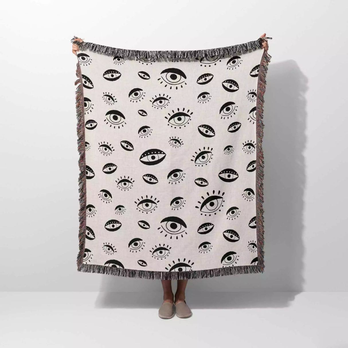 Black and White Evil Eye Eclectic Woven Throw Blanket - DesignerOllie.com