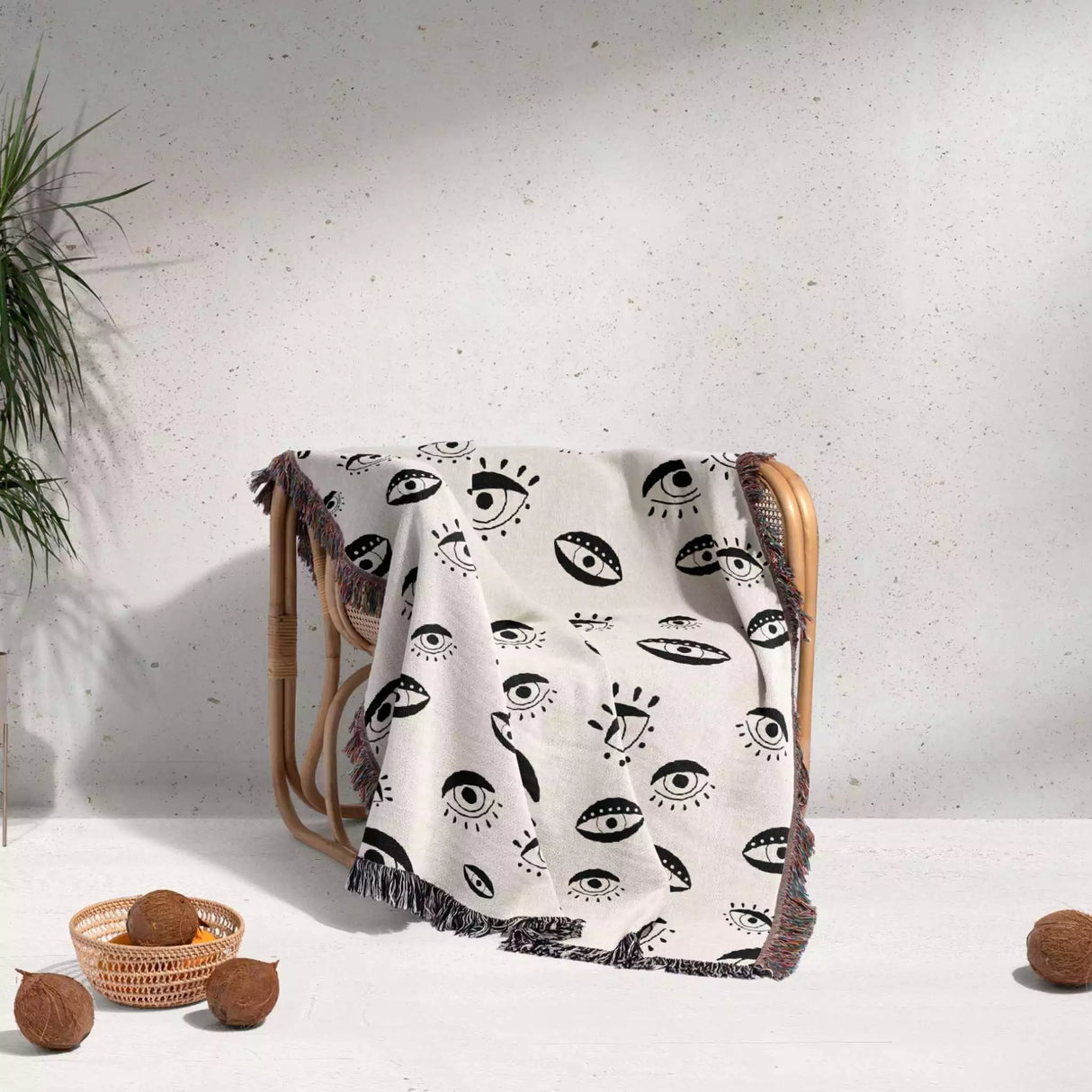 Black and White Evil Eye Eclectic Woven Throw Blanket - DesignerOllie.com