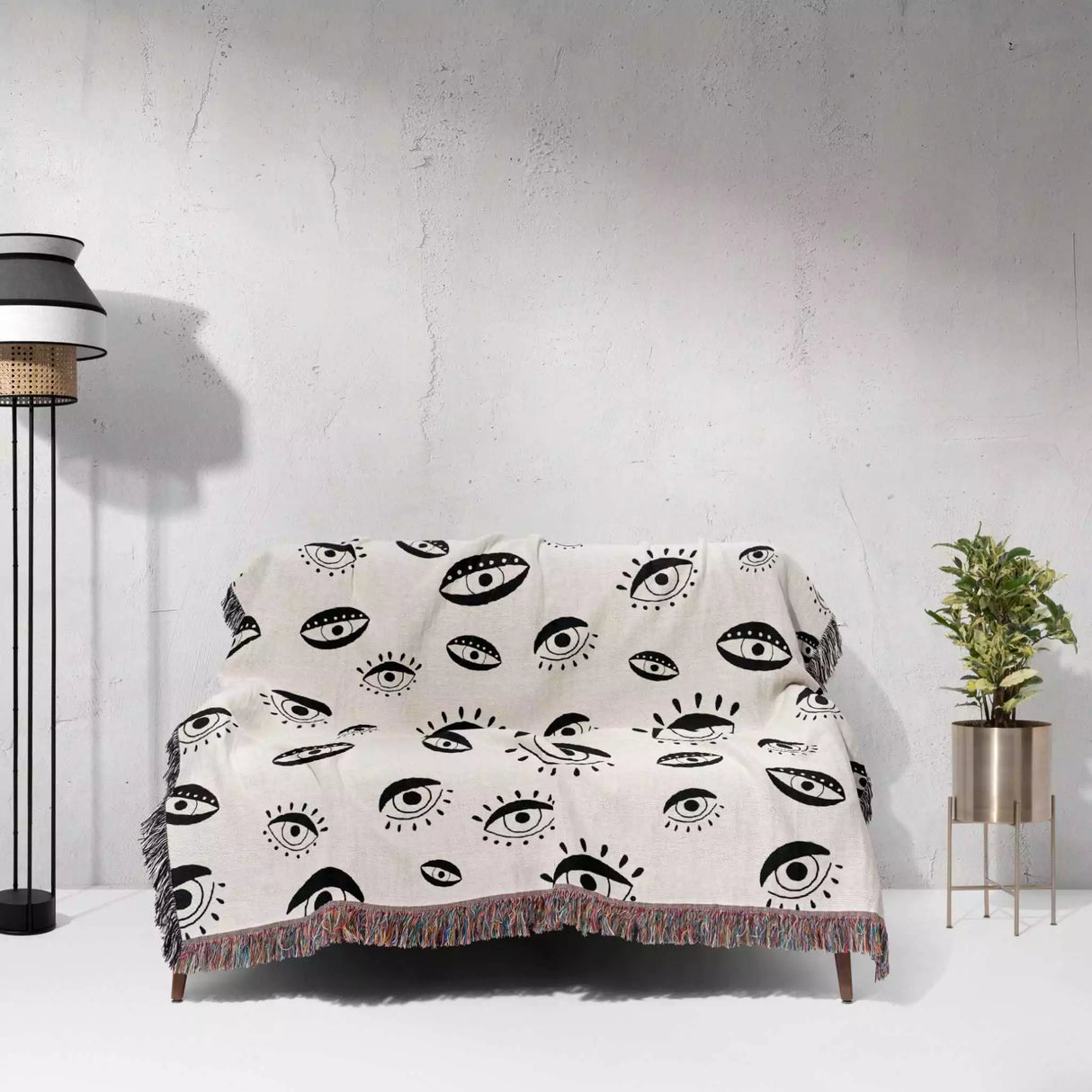 Black and White Evil Eye Eclectic Woven Throw Blanket - DesignerOllie.com