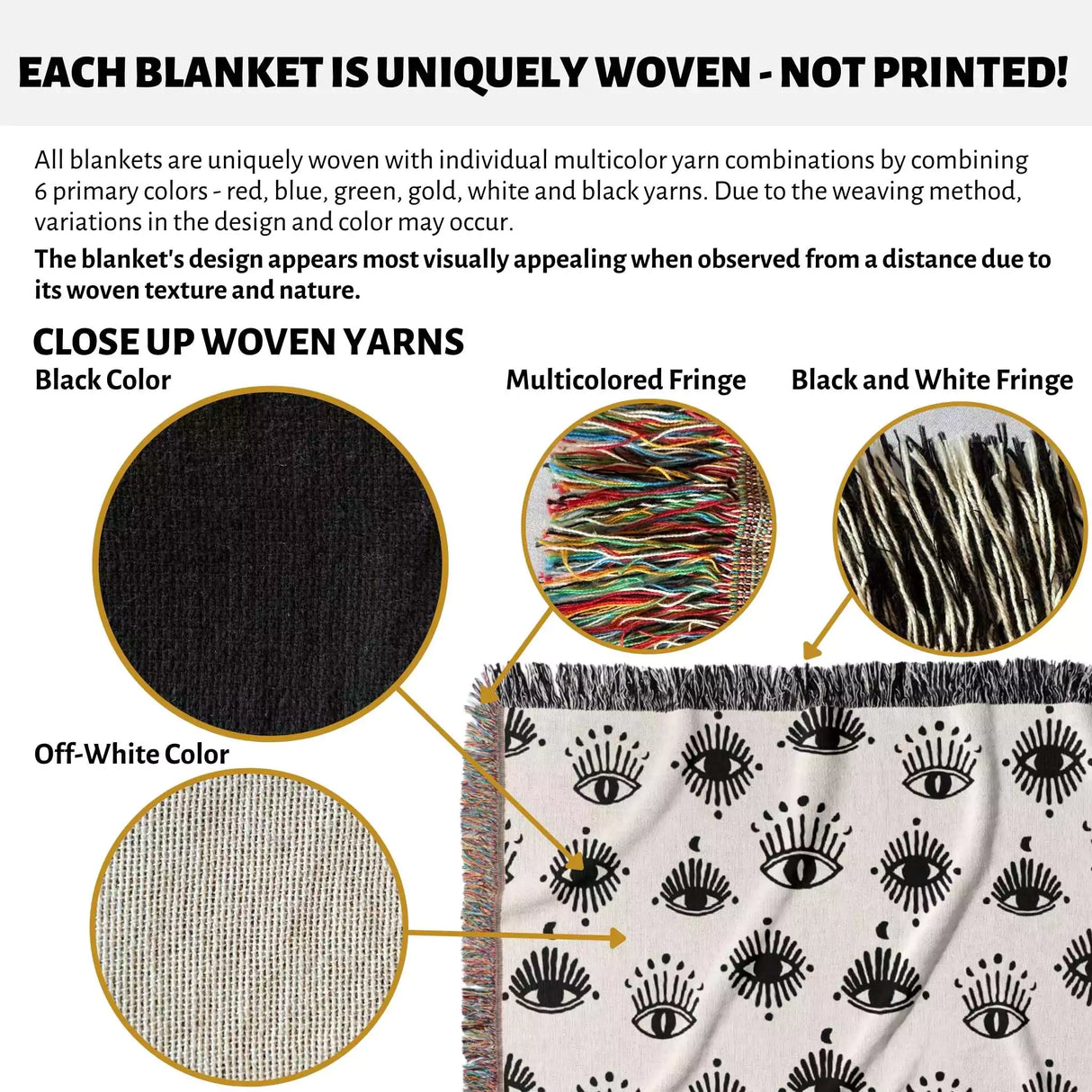 Black and White Evil Eye Woven Throw Blanket - DesignerOllie.com