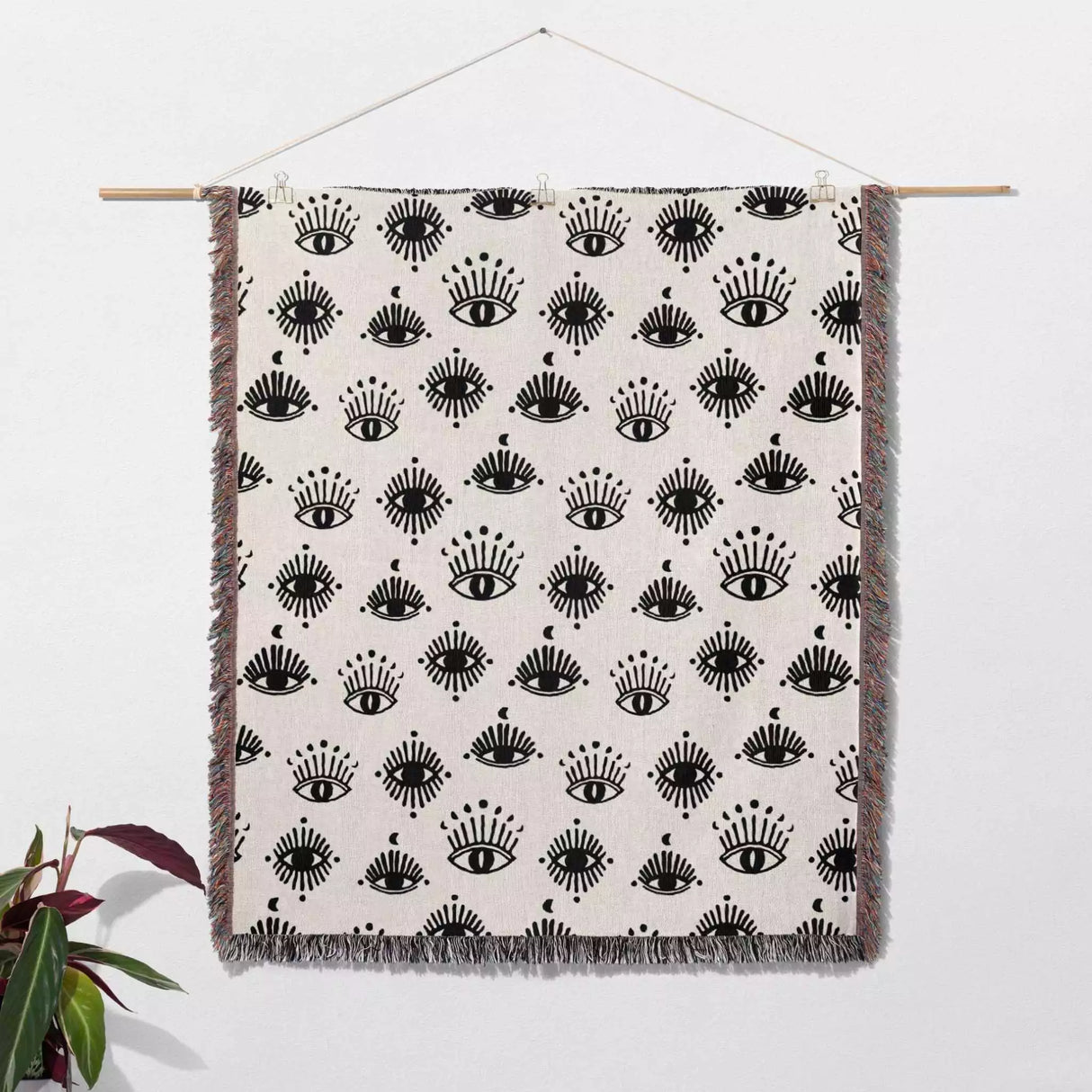 Black and White Evil Eye Woven Throw Blanket - DesignerOllie.com