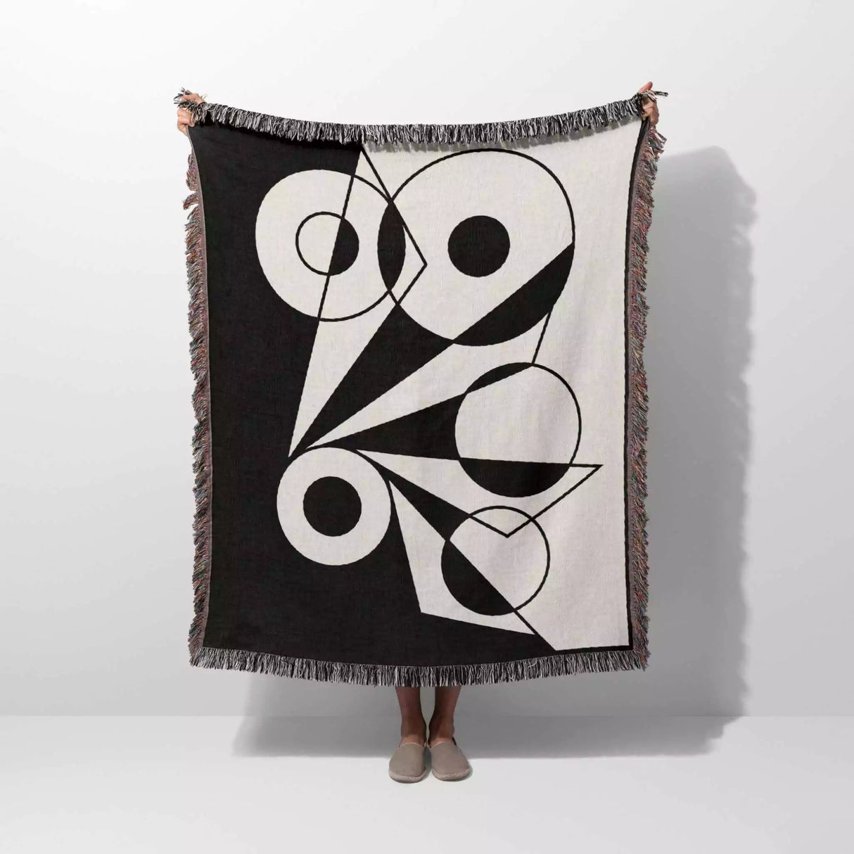 Black and White Geometric Art Woven Throw Blanket - DesignerOllie.com