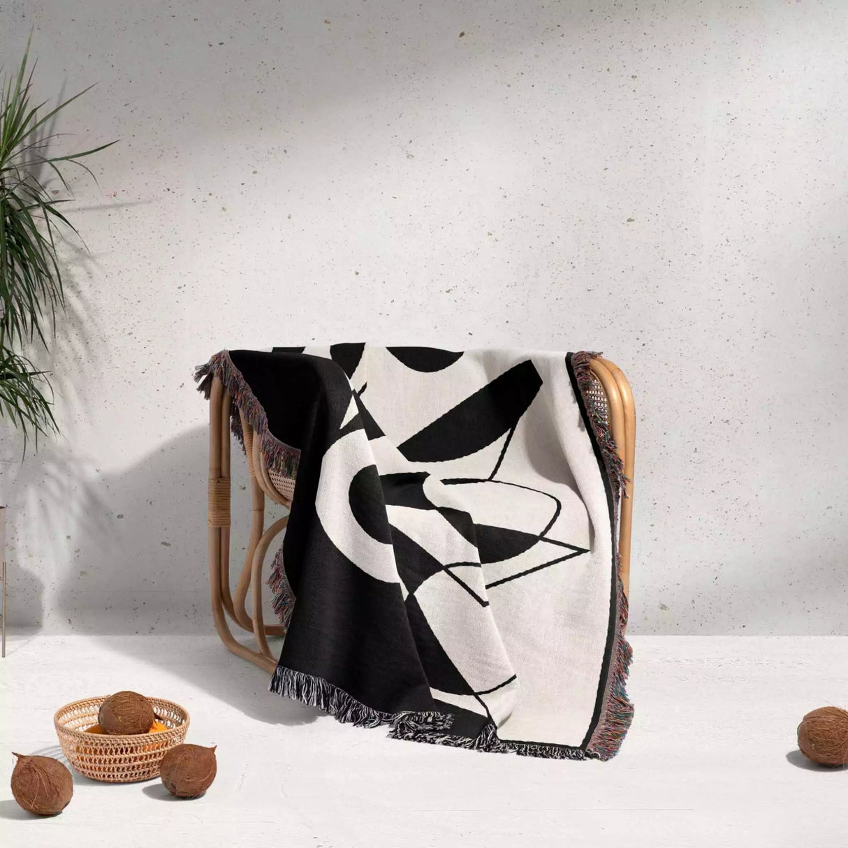 Black and White Geometric Art Woven Throw Blanket - DesignerOllie.com