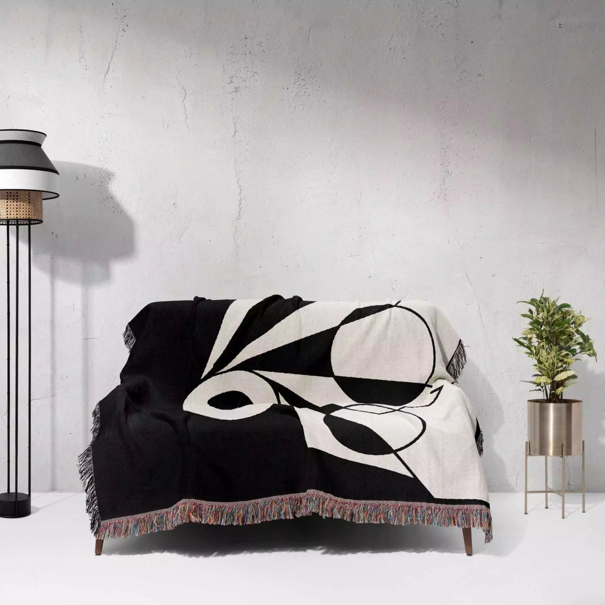 Black and White Geometric Art Woven Throw Blanket - DesignerOllie.com