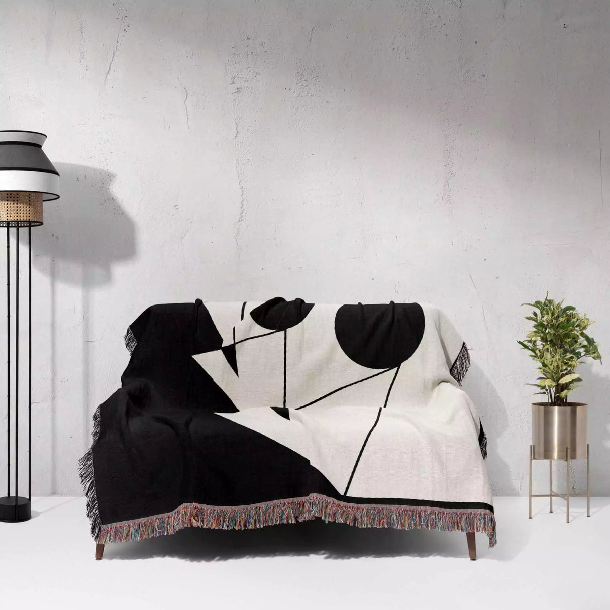 Black and White Geometric Design Woven Throw Blanket - DesignerOllie.com