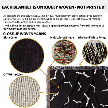 Black and White Halloween Blanket with Bats - DesignerOllie.com