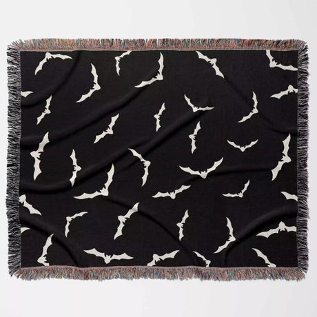 Black and White Halloween Blanket with Bats - DesignerOllie.com
