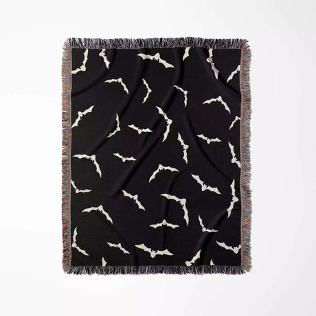 Black and White Halloween Blanket with Bats - DesignerOllie.com