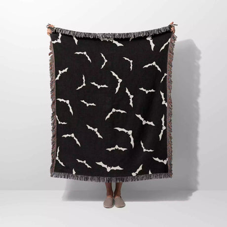 Black and White Halloween Blanket with Bats - DesignerOllie.com