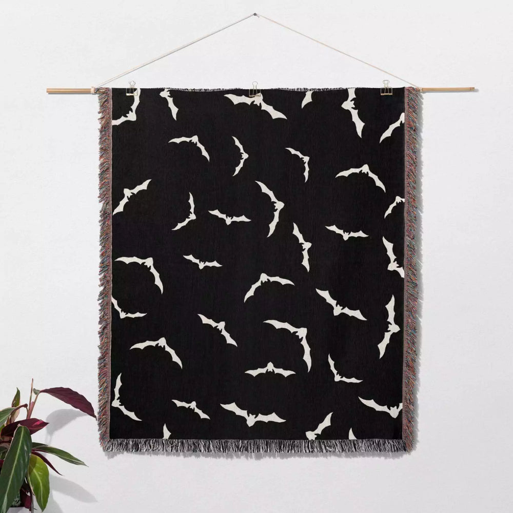 Black and White Halloween Blanket with Bats - DesignerOllie.com
