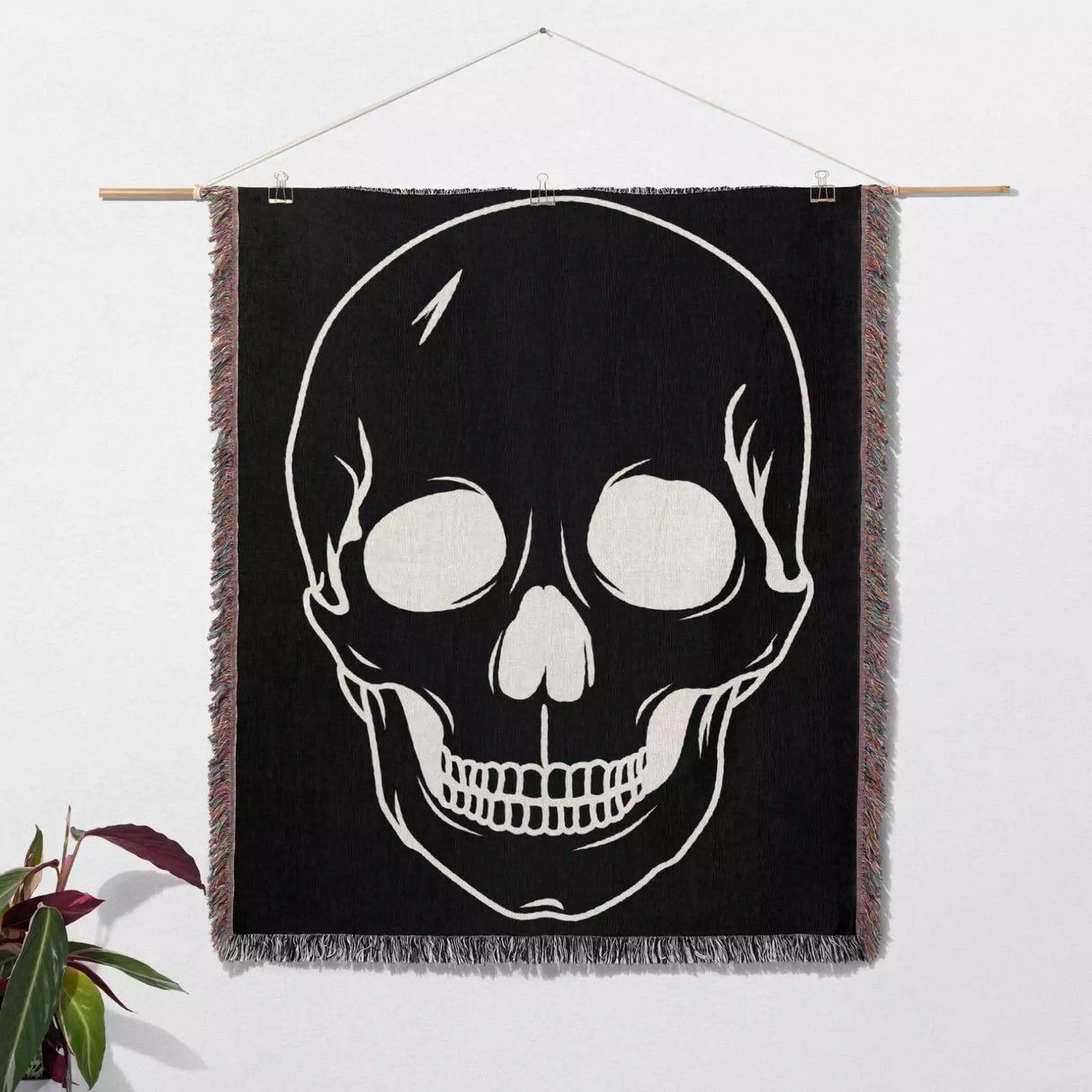 Black and White Large Skull Woven Throw Blanket - DesignerOllie.com