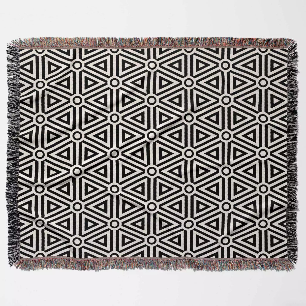 Black and White Luxury Geometric Pattern Woven Throw Blanket and Tapestry - DesignerOllie.com