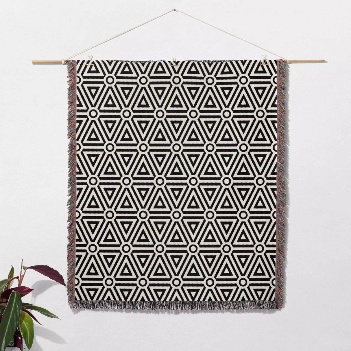 Black and White Luxury Geometric Pattern Woven Throw Blanket and Tapestry - DesignerOllie.com