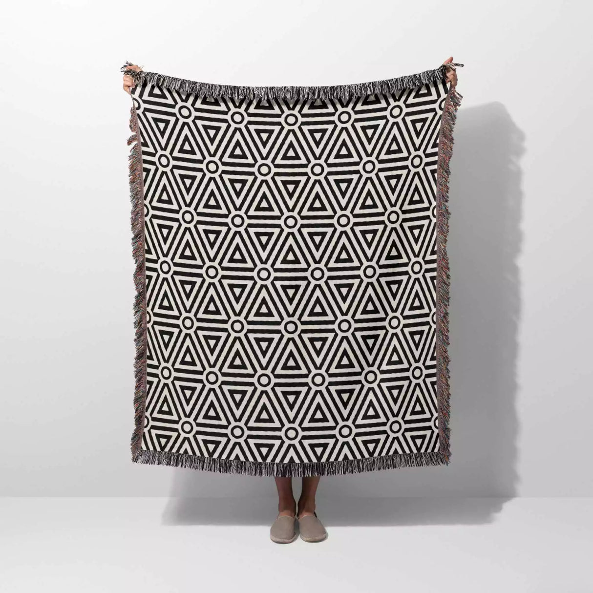 Black and White Luxury Geometric Pattern Woven Throw Blanket and Tapestry - DesignerOllie.com
