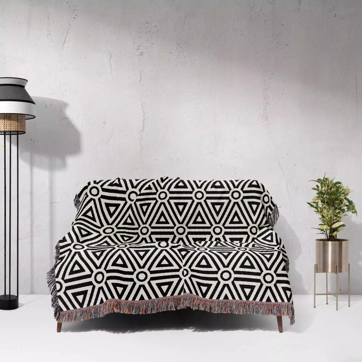 Black and White Luxury Geometric Pattern Woven Throw Blanket and Tapestry - DesignerOllie.com